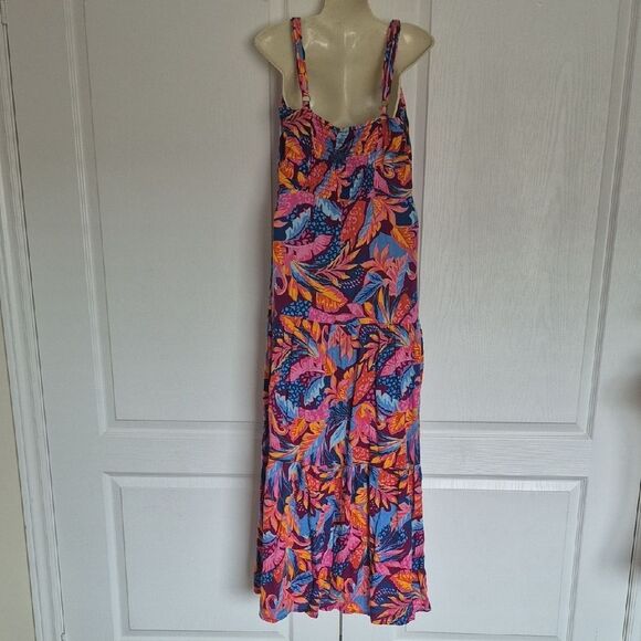 Guess Vibrant Floral Maxi Dress in Blue and Pink - Picture 6 of 16